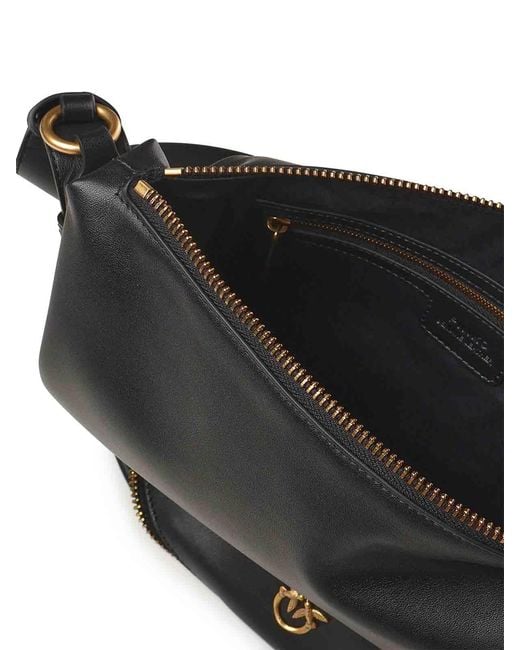 Pinko Black Leather Hobo Shoulder Bag