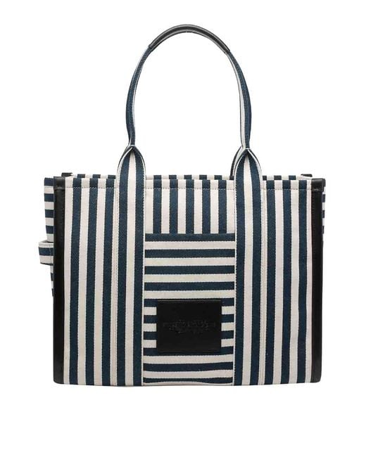 Marc Jacobs Black The Stripe Canvas Large Tote Bag