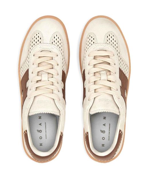 Hogan Brown Low-Top Calfskin Leather Sneakers With Accents