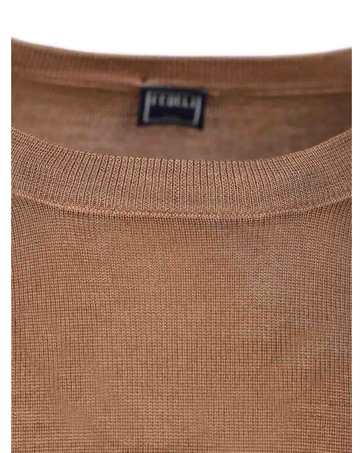 Fedeli Brown Crew Neck Sweater for men