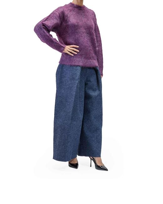 Sunnei Purple Hairy Knit Round Neck Sweater for men