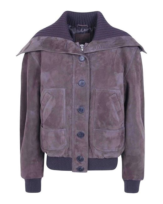 The Attico Purple Suede Bomber Jacket