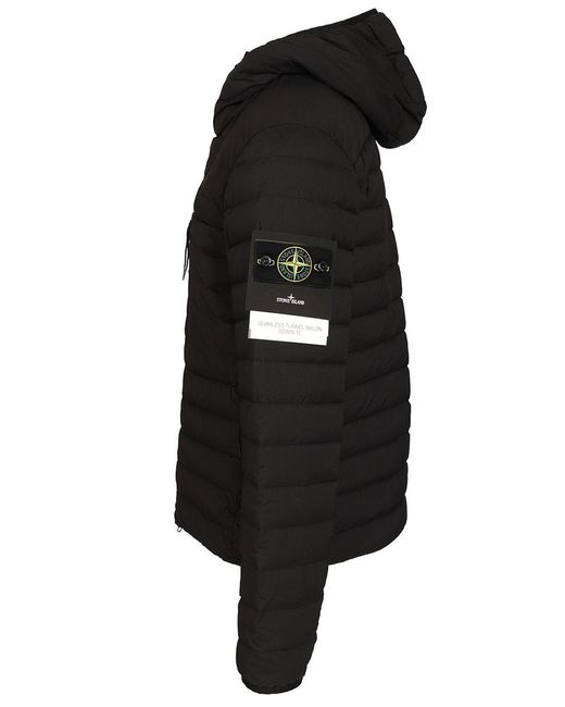Stone Island Black Hooded Down Jacket for men