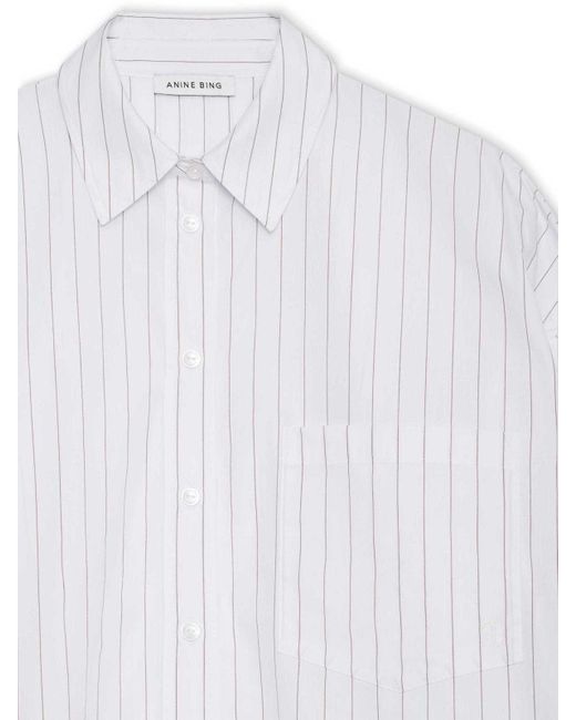 Anine Bing White Chrissy Striped Shirt