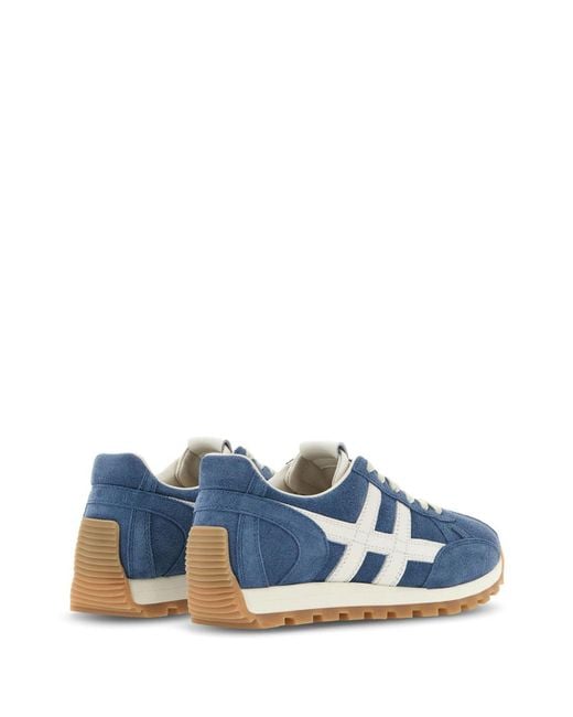 Hogan Blue Soft Suede Sneakers With Contrasting Stripes