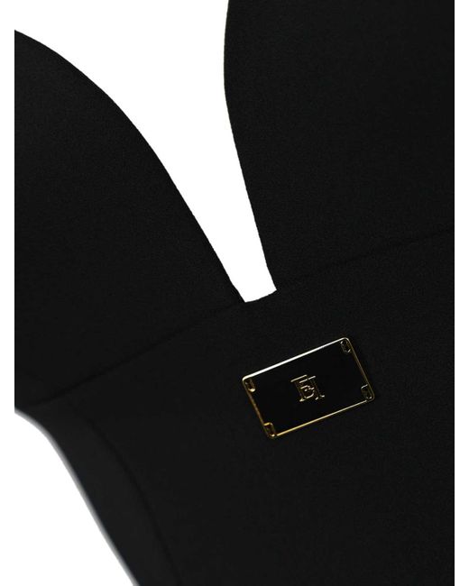Elisabetta Franchi Black Crepe Bustier Top With Logo Plaque