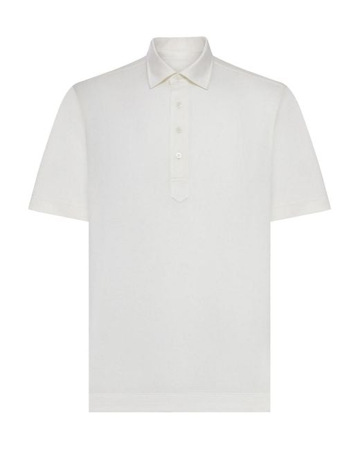 Zegna White Silk And Cotton Knitted Polo Shirt for men
