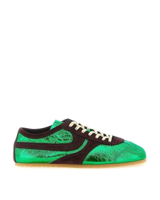 Dries Van Noten Green Laminated Leather Sneakers