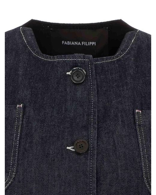 Fabiana Filippi Blue Denim And Jacket With Frontal Buttons