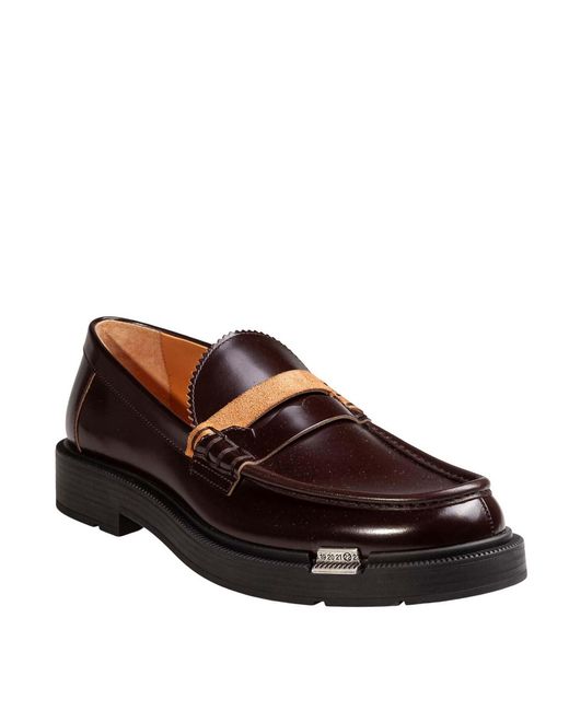 Maison Margiela Brown Wine-Coloured Brushed Leather Moccasins for men