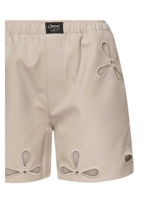 Coperni Natural Petal-Embroidered Cut-Out Shorts