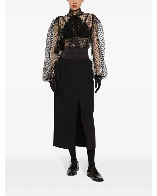 Dolce & Gabbana Black Gabardine Virgin Wool Straight Skirt