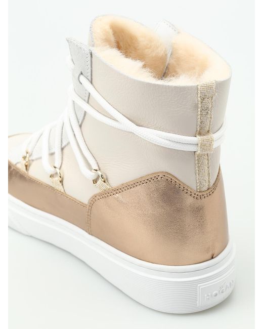 Hogan Natural H342 Furry Inner Wedge Ankle Boots