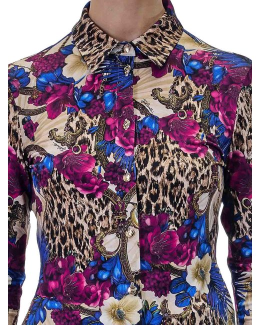 Just Cavalli White Flowers Leopard Shirt