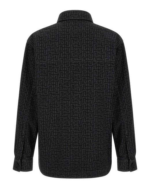 Balmain Black Monogram Pattern Overshirt for men