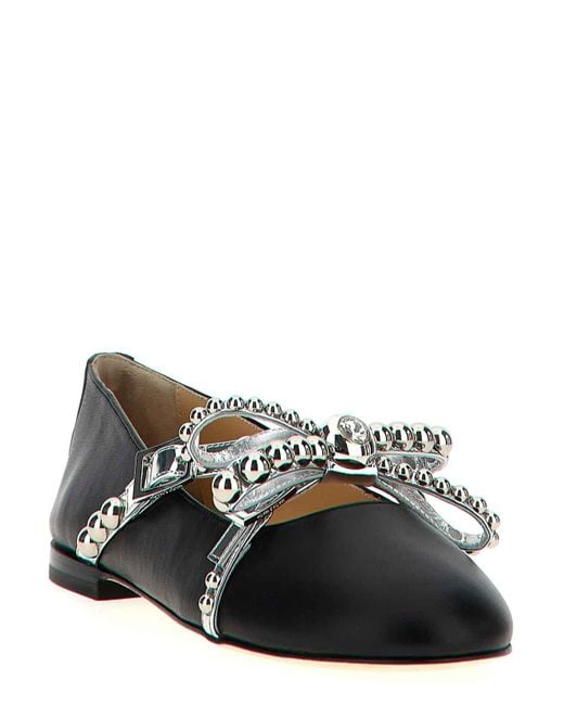 Mach & Mach Black Crystal Studs Ballet Flats