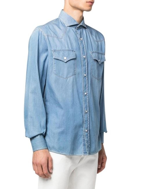 Brunello Cucinelli Blue Denim Shirt for men