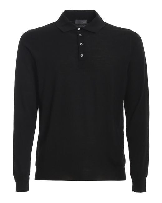 Drumohr Black Worsted Wool Polo for men