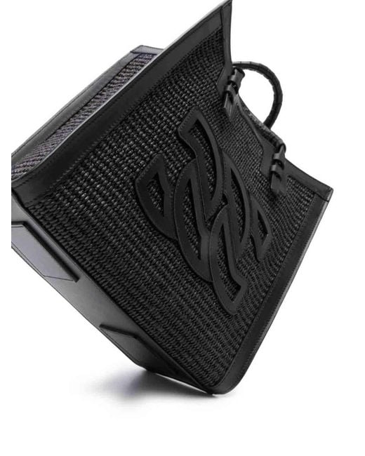 Casadei Black Beauriva Mini Raffia And Leather Tote Bag