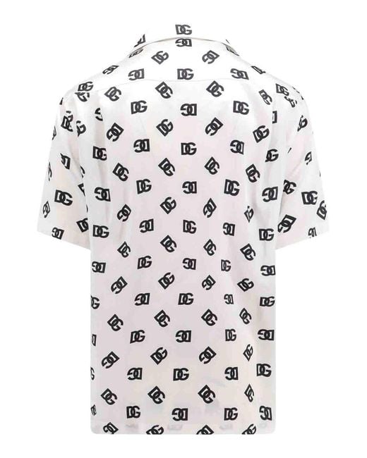 Dolce & Gabbana White Silk Shirt With All-over Monogram for men