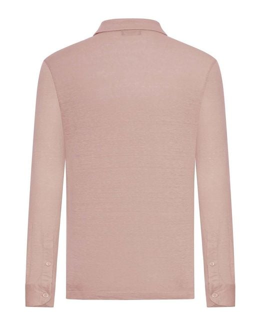 Nome Pink Long-Sleeved Linen Polo Shirt for men