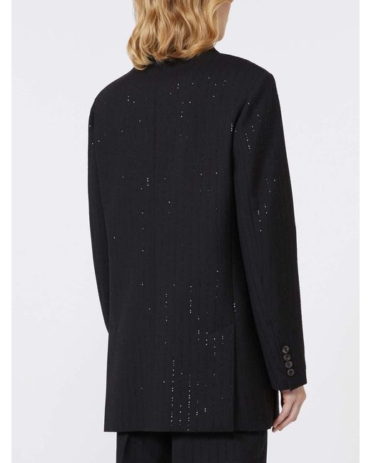 Max Mara Black Double-Breasted Pinstriped Wool Blazer