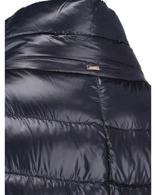Herno Blue Long Puffer Jacket With High Collar