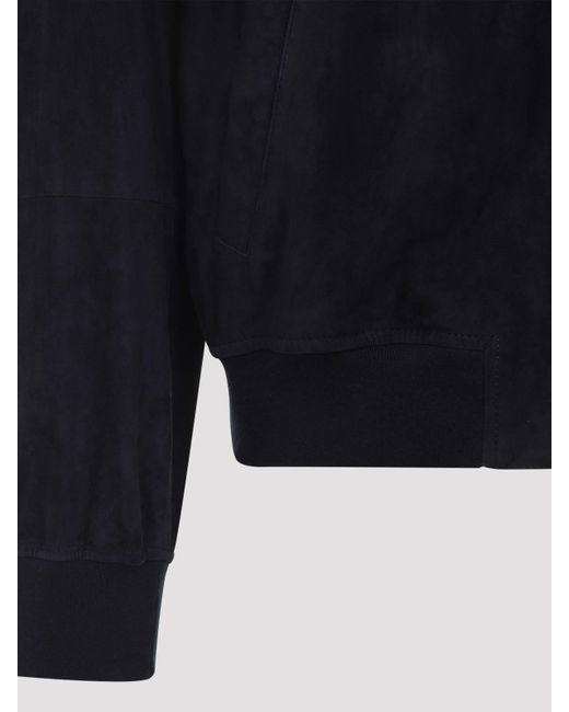 Brunello Cucinelli Blue Suede Leather Jacket for men