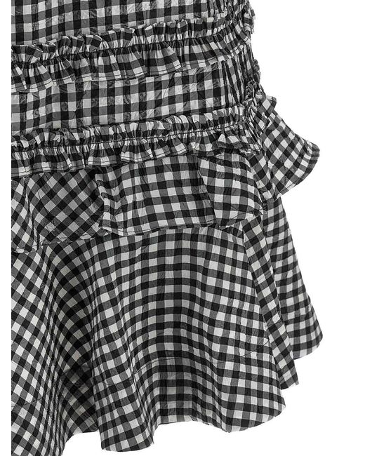 Ganni Gray Crinkled Check Mini Dress
