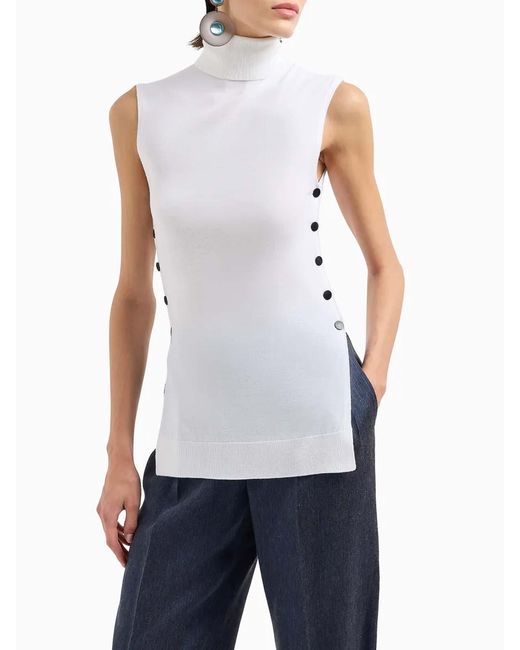 Giorgio Armani White Virgin Wool Turtleneck Top