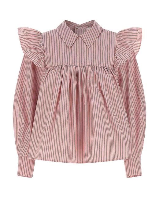 Ganni Pink Striped Blouse