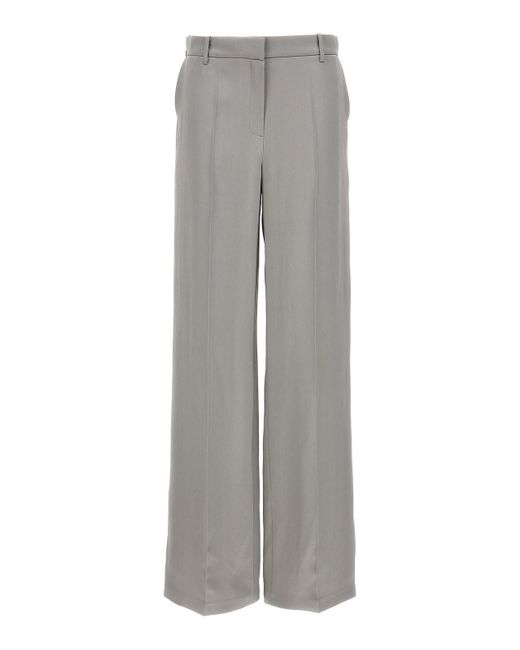 Magda Butrym Gray Satin Straight Leg Pants With Central Crease