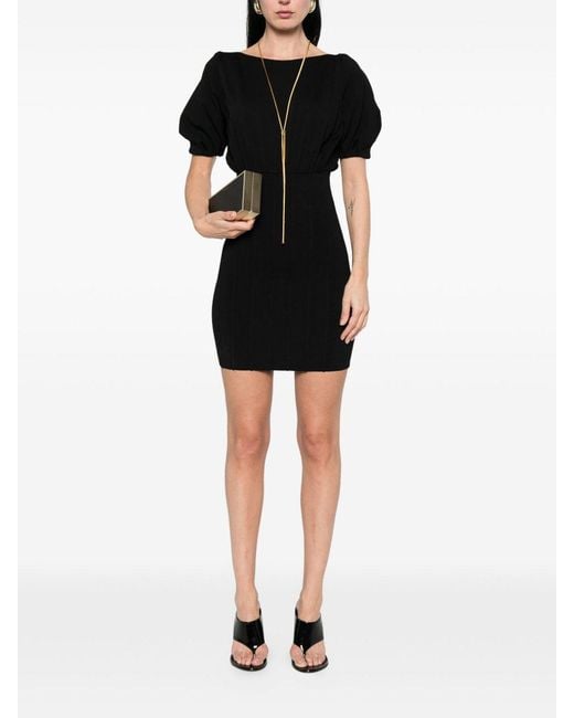 Elisabetta Franchi Black Belted Knit Mini Dress