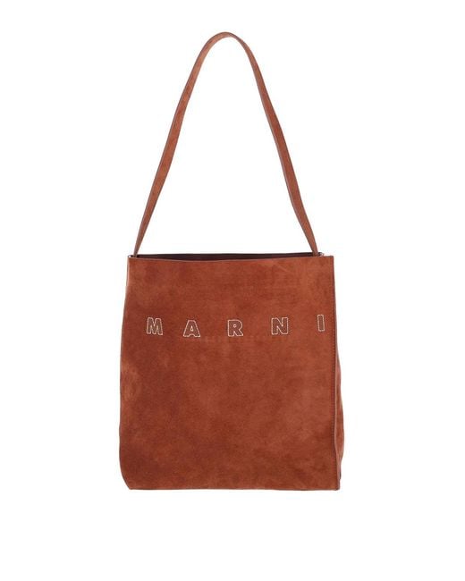 Marni Brown Suede Logo Tote Bag