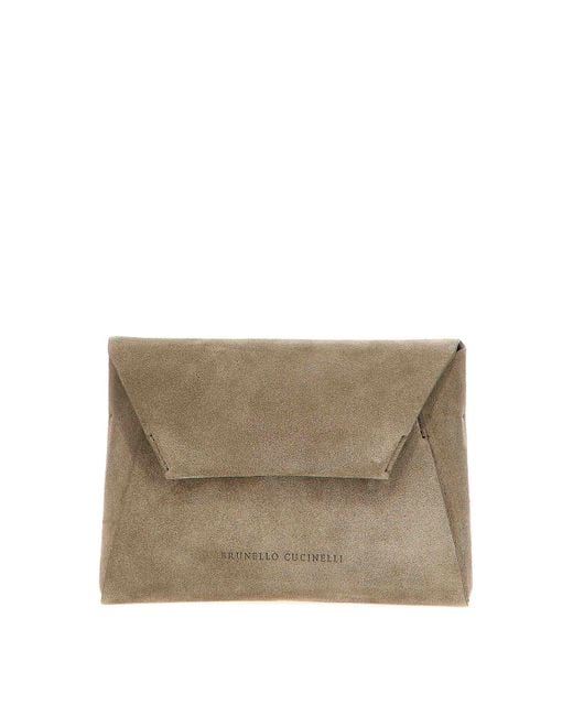 Brunello Cucinelli Natural Monile Suede Clutch Bag