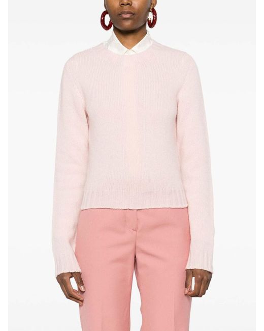 Palm Angels Pink Logo Wool Blend Sweater