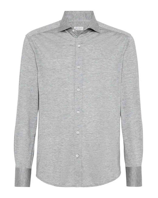 Brunello Cucinelli Gray Silk And Cotton Jersey Shirt for men