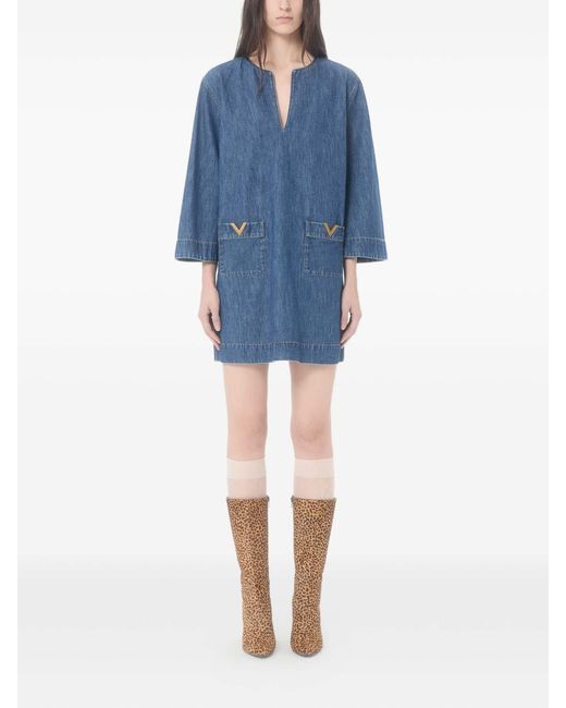 Valentino Garavani Blue Vlogo Signature Denim Short Dress