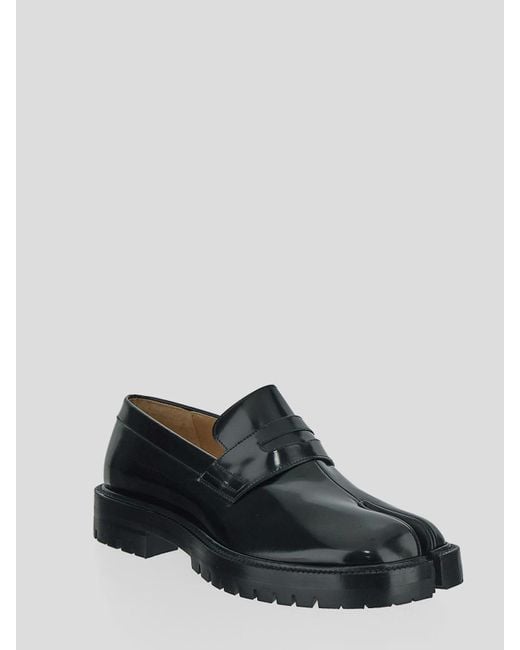 Maison Margiela Black Brushed Leather Tabi Loafers for men