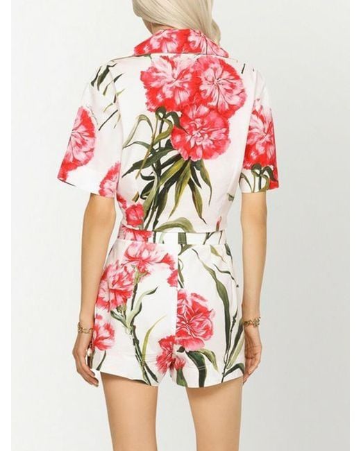 Dolce & Gabbana Red Cropped Flower Print Shirt