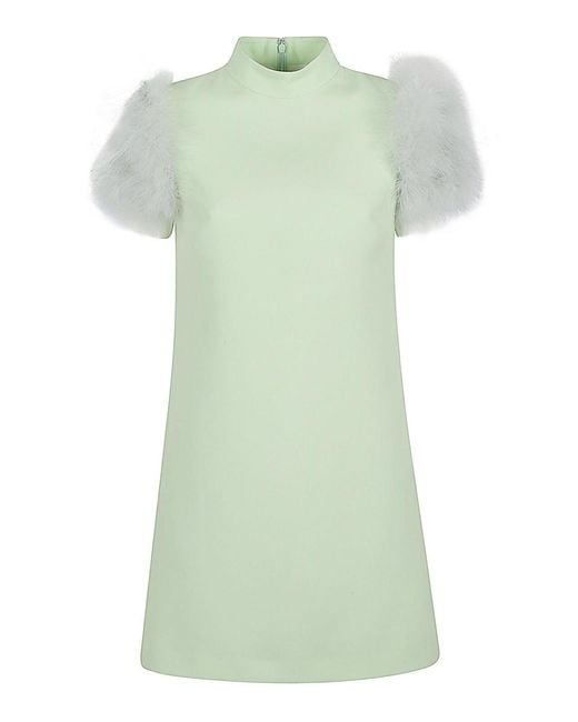 Valentino Garavani Green Feathered Wool And Silk Dress