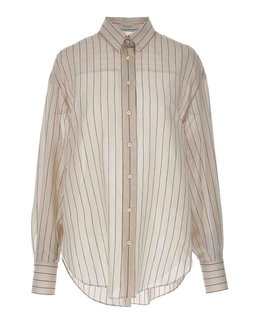 Brunello Cucinelli White Pinstriped Shirt