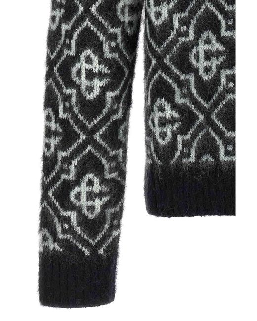 Casablanca Black Monogram Knit Crew Neck Sweater Geometric for men