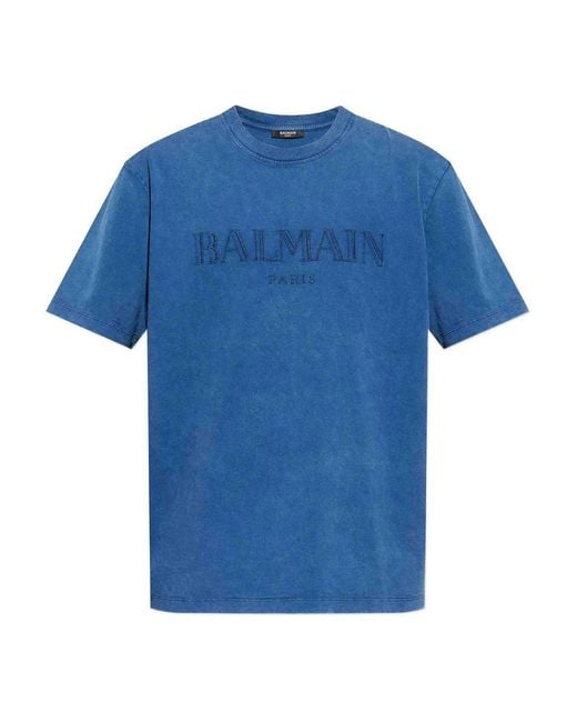 Balmain Blue Loose Ss T-Shirt for men