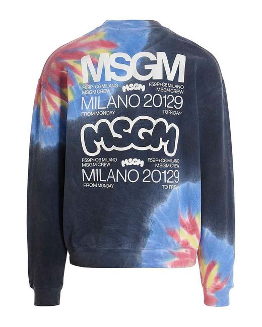 MSGM Blue Logo Print Tie Dye Sweatshirt By Burro Studio for men