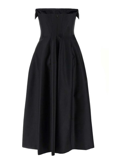 Alberta Ferretti Black Off-The-Shoulder Midi Dress With Structured Corset