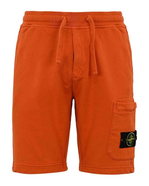 Stone Island Orange Fleece Bermuda Shorts for men
