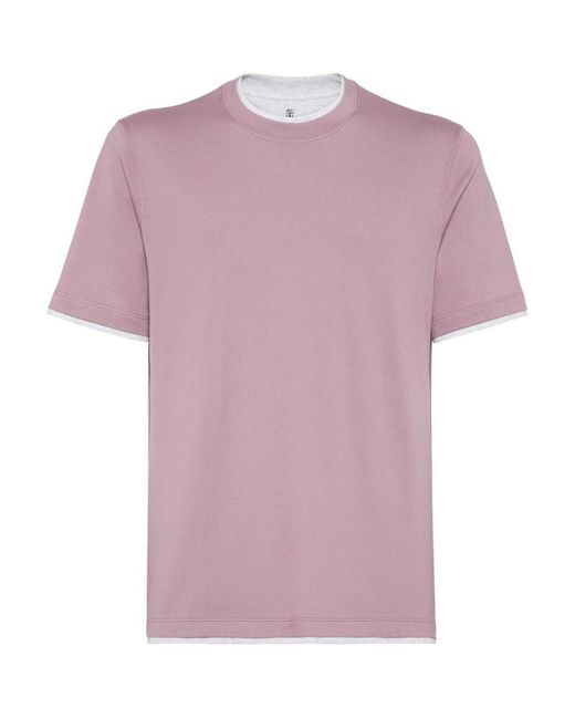 Brunello Cucinelli Pink Crew-neck T-shirt With Faux-layering for men