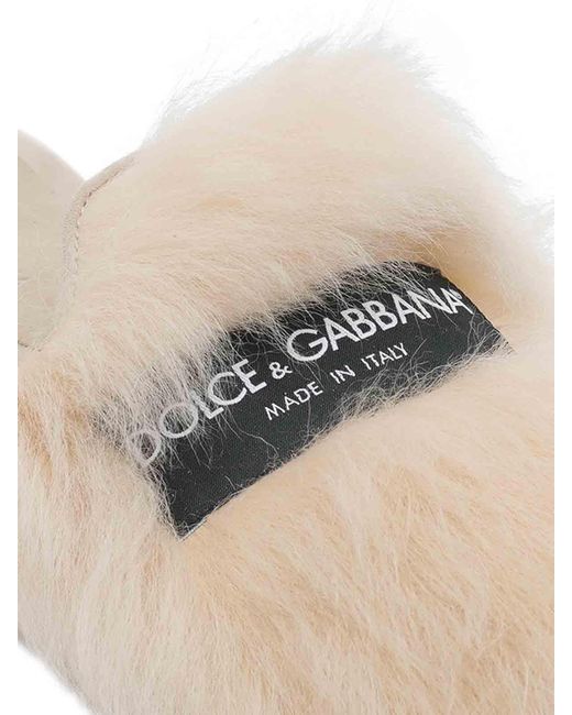 Dolce & Gabbana White Shearling And Suede Slippers