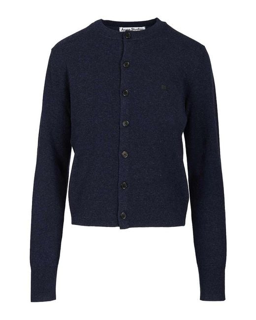 Acne Blue Crew Neck Wool Cardigan